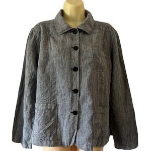 Chico’s 2 Design Grayish Blue Linen Jacket Top Woman Size 12 Button Front